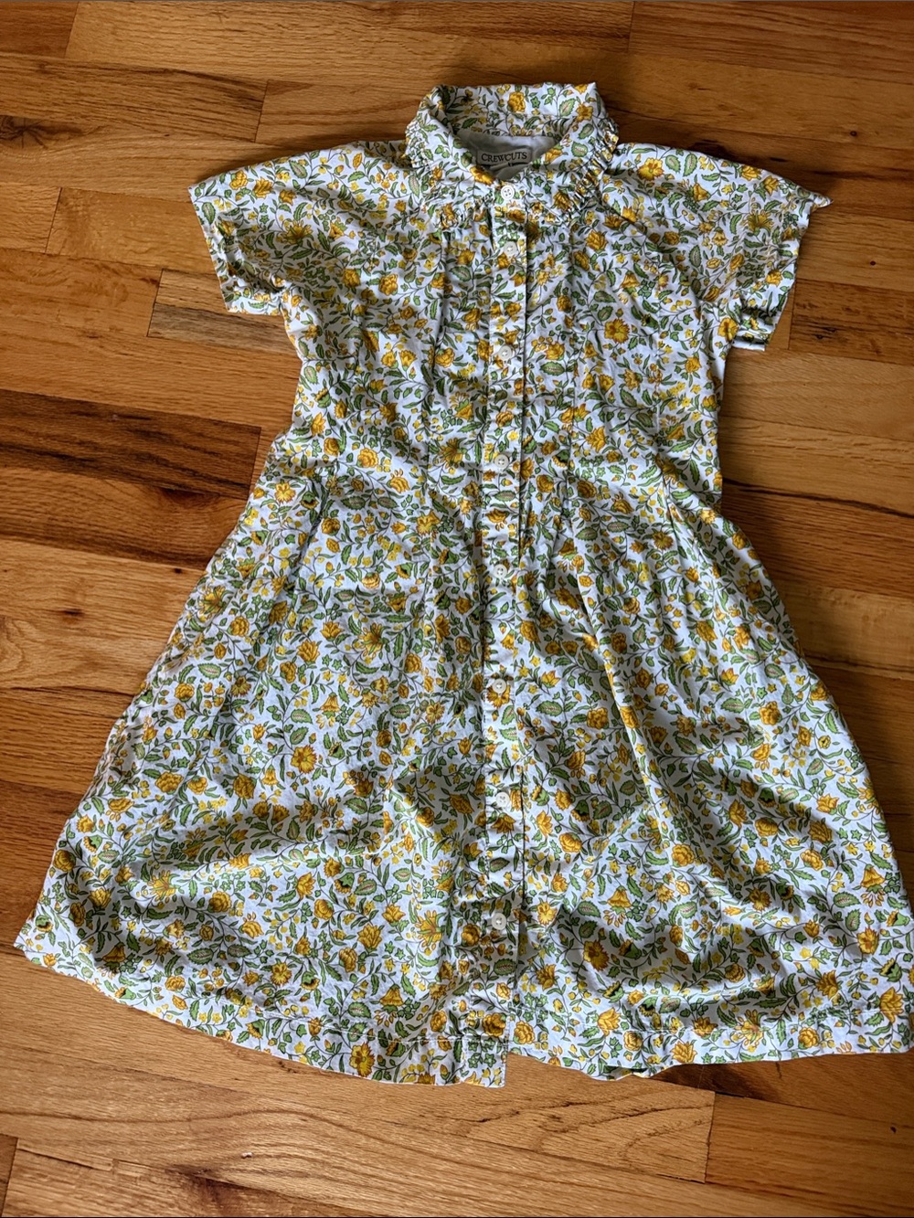 Crewcuts Button down White Dress with Yellow & Green Floral Print